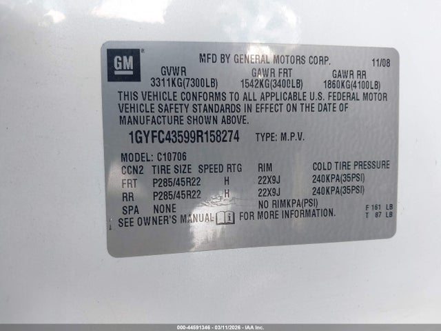 2009 CADILLAC ESCALADE HYBRID 1GYFC43599R158274 Photo 8