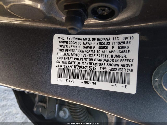 Honda Civic Ex-l 2019 19XFC1F79KE215219 Image 9