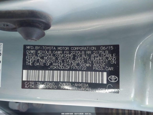 JTDKN3DU2F1970122 Toyota Prius Two