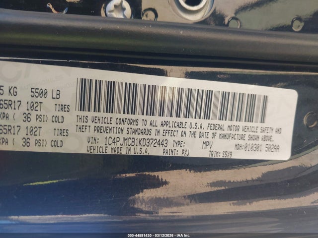 2019 Jeep Cherokee Latitude 4x4 მანქანა იყიდება აუქციონზე, vin: 1C4PJMCB1KD372443, აუქციონის ნომერი: 44591430