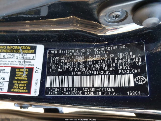 Toyota CAMRY SE 2015 4T1BF1FK7FU493095 Image 9