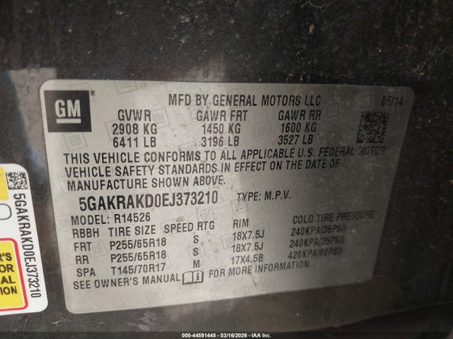 Aukcja sprzedaży 2014 Buick Enclave Convenience, vin: 5GAKRAKD0EJ373210, numer aukcji: 44591448