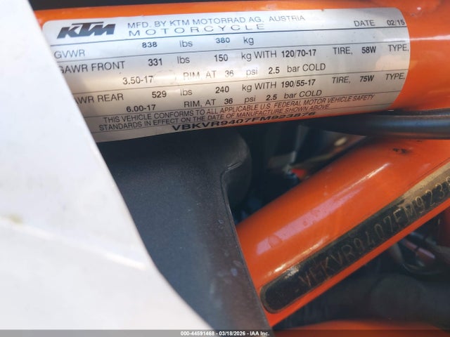KTM 1190 Rc8 2015 VBKVR9407FM923876 Image 10