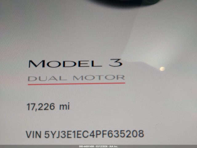 Aukcja sprzedaży 2023 Tesla Model 3 Performance Dual Motor All-wheel Drive, vin: 5YJ3E1EC4PF635208, numer aukcji: 44591499