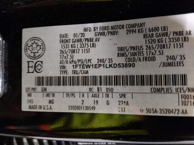 Ford F-150 Xlt 2020 1FTEW1EP1LKD53890 Image 9