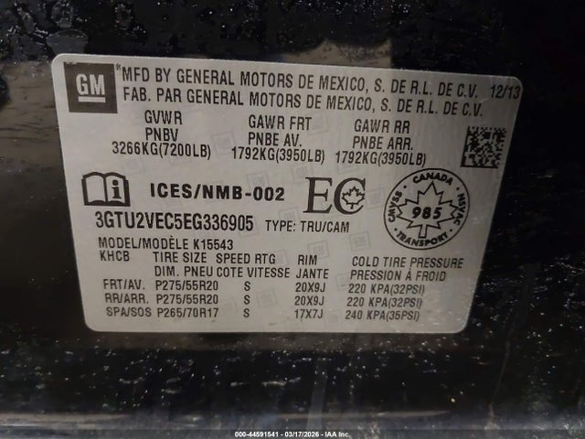 2014 Gmc Sierra 1500 Slt მანქანა იყიდება აუქციონზე, vin: 3GTU2VEC5EG336905, აუქციონის ნომერი: 44591541