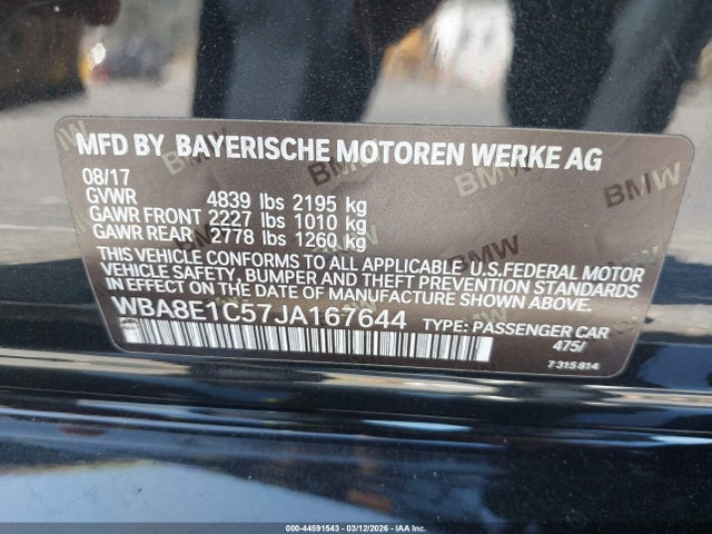 44591543 :رقم المزاد ، WBA8E1C57JA167644 vin ، 2018 Bmw 330e Iperformance مزاد بيع