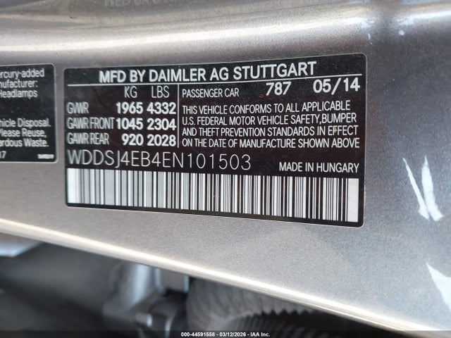 Aukcja sprzedaży 2014 Mercedes-benz Cla 250, vin: WDDSJ4EB4EN101503, numer aukcji: 44591558
