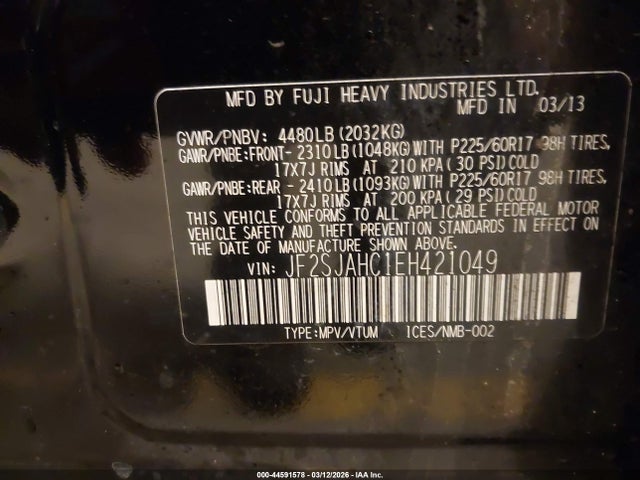 Aukcja sprzedaży 2014 Subaru Forester 2.5i Limited, vin: JF2SJAHC1EH421049, numer aukcji: 44591578