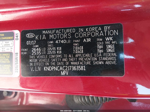 Aukcja sprzedaży 2018 Kia Sportage Ex, vin: KNDPNCAC2J7363581, numer aukcji: 44591580