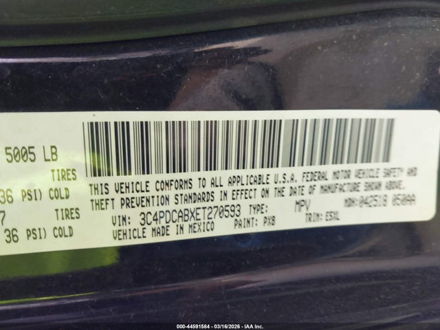 2014 Dodge Journey Se მანქანა იყიდება აუქციონზე, vin: 3C4PDCABXET270593, აუქციონის ნომერი: 44591584