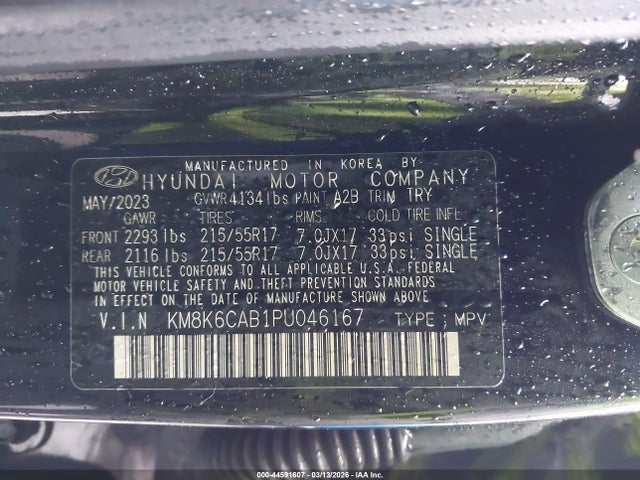 Aukcja sprzedaży 2023 Hyundai Kona Sel, vin: KM8K6CAB1PU046167, numer aukcji: 44591607