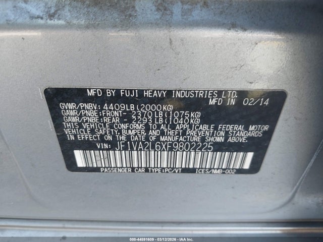 Subaru Wrx Sti 2015 JF1VA2L6XF9802225 Image 9