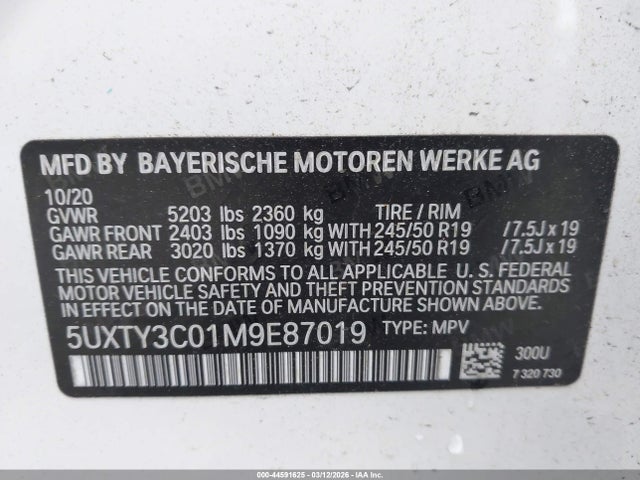 Продаж на аукціоні авто 2021 Bmw X3 Sdrive30i, vin: 5UXTY3C01M9E87019, номер лоту: 44591625