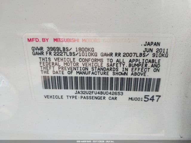 2011 MITSUBISHI LANCER JA32U2FU4BU042653 Photo 8