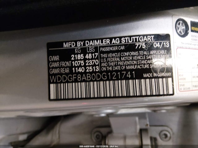 44591646 :رقم المزاد ، WDDGF8AB0DG121741 vin ، 2013 Mercedes-benz C 300 Sport 4matic مزاد بيع