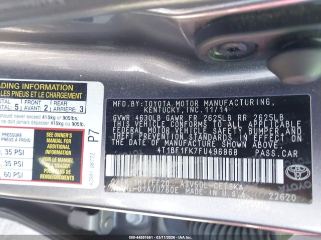 Toyota CAMRY SE 2015 4T1BF1FK7FU496868 Image 9