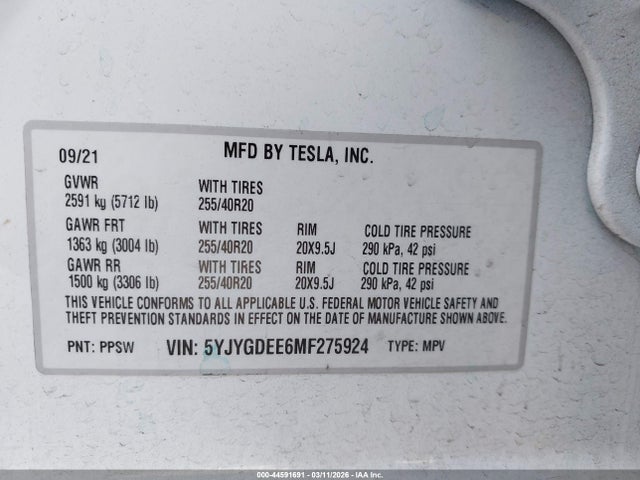 2021 TESLA MODEL Y 5YJYGDEE6MF275924 Photo 8