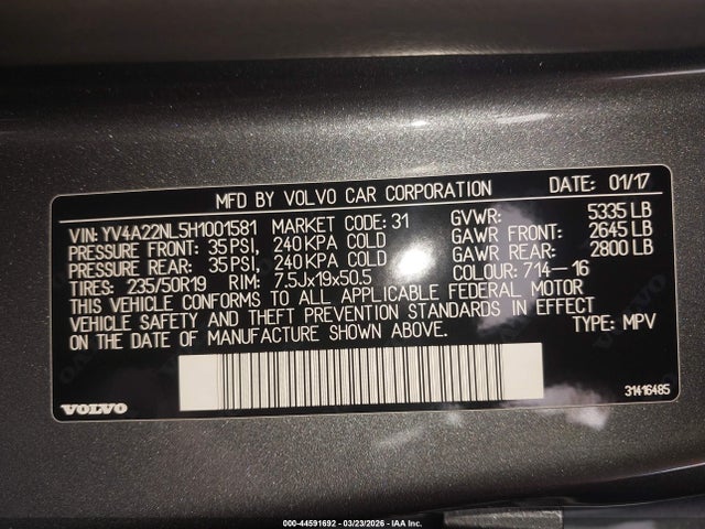 YV4A22NL5H1001581 Volvo V90 Cross Country T6