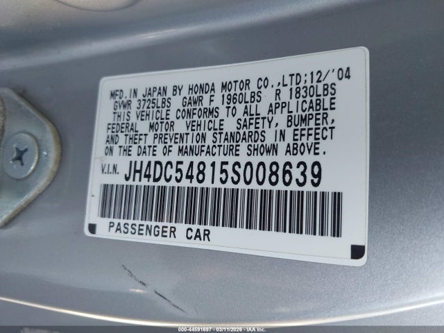 Продаж на аукціоні авто 2005 Acura Rsx, vin: JH4DC54815S008639, номер лоту: 44591697