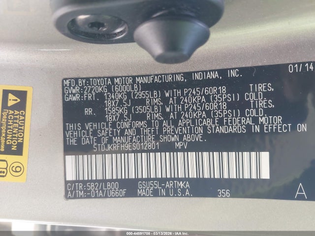Toyota Highlander Xle V6 2014 5TDJKRFH9ES012801 Image 9