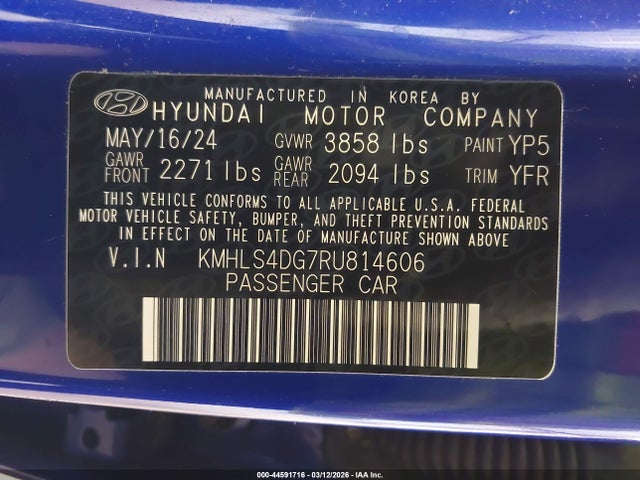 2024 Hyundai Elantra Sel მანქანა იყიდება აუქციონზე, vin: KMHLS4DG7RU814606, აუქციონის ნომერი: 44591716