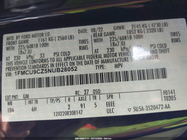 2022 FORD ESCAPE 1FMCU9CZ5NUB28052 Photo 8