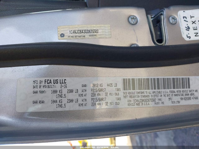 1C4NJCBA3GD675502 Jeep Compass Sport