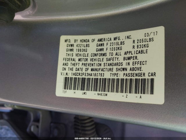 1HGCR2F53HA180793 Honda Accord Sport