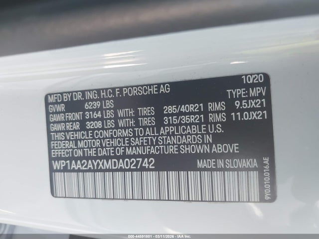 Porsche Cayenne 2021 WP1AA2AYXMDA02742 Image 9