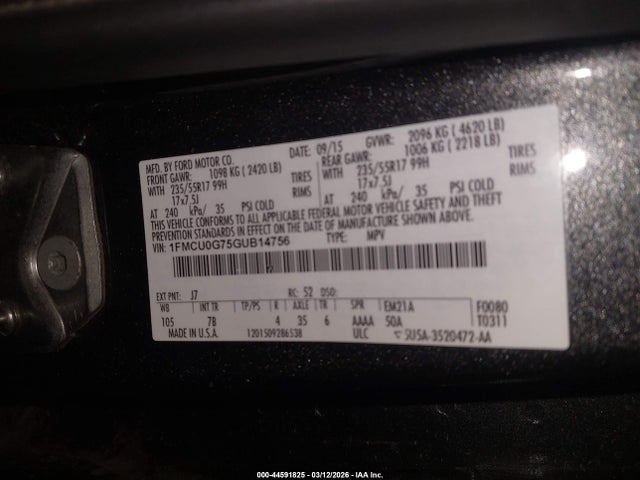Ford ESCAPE SE 2016 1FMCU0G75GUB14756 Image 9