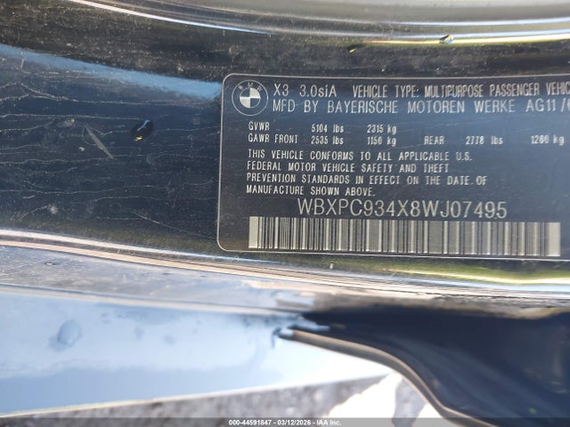 2008 Bmw X3 3.0si მანქანა იყიდება აუქციონზე, vin: WBXPC934X8WJ07495, აუქციონის ნომერი: 44591847