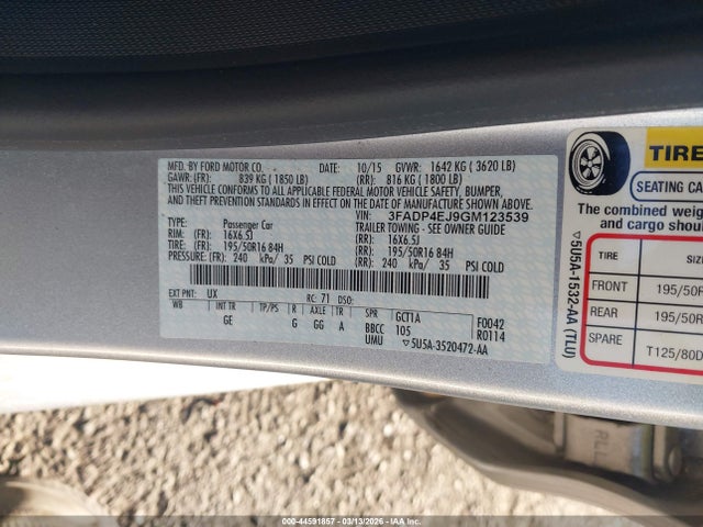 Ford FIESTA SE 2016 3FADP4EJ9GM123539 Image 9