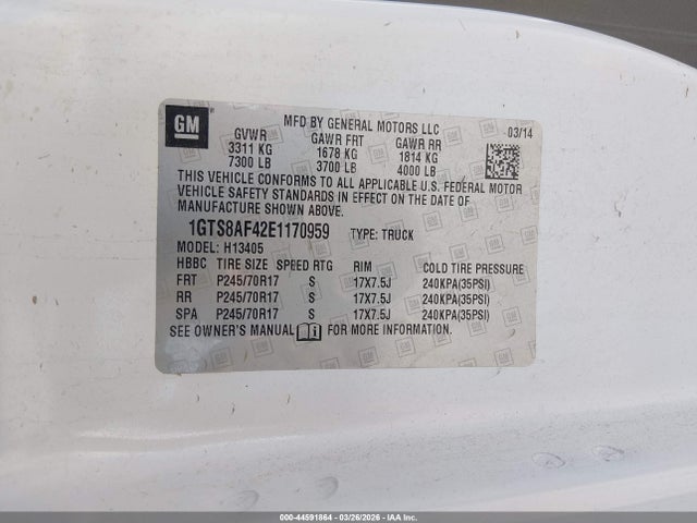 2014 Gmc Savana 1500 Work Van მანქანა იყიდება აუქციონზე, vin: 1GTS8AF42E1170959, აუქციონის ნომერი: 44591864