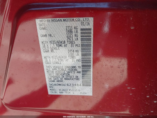 Nissan Pathfinder Sv 2016 5N1AR2MN5GC623484 Image 9