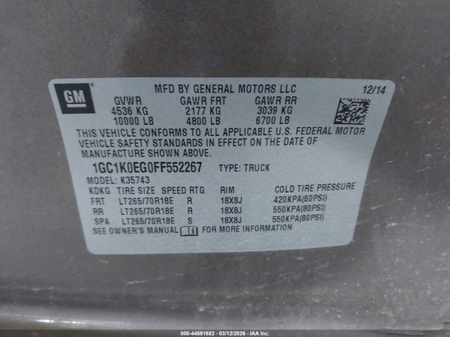 1GC1K0EG0FF552267 Chevrolet Silverado 3500hd Ltz