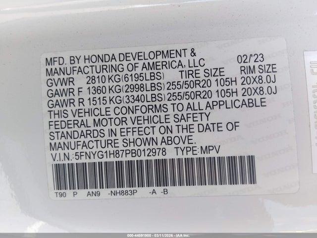 Honda Pilot Awd Elite 2023 5FNYG1H87PB012978 Image 9