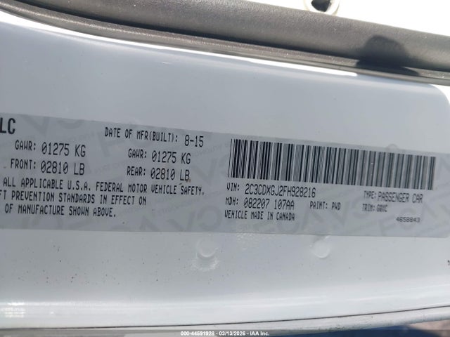 44591928 :رقم المزاد ، 2C3CDXGJ2FH928216 vin ، 2015 Dodge Charger R/t Scat Pack مزاد بيع