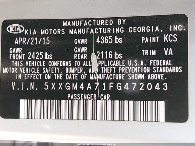 KIA Optima Lx 2015 5XXGM4A71FG472043 Image 9