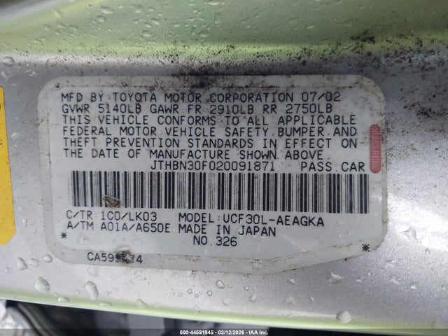 2002 LEXUS LS 430 JTHBN30F020091871 Photo 8