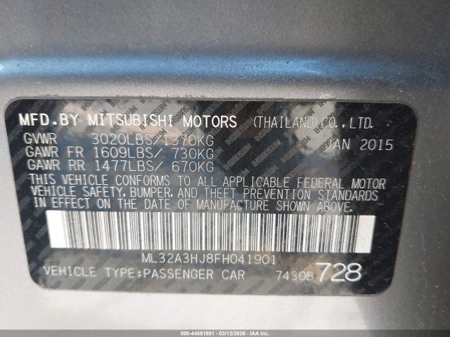 2015 MITSUBISHI MIRAGE ML32A3HJ8FH041901 Photo 8