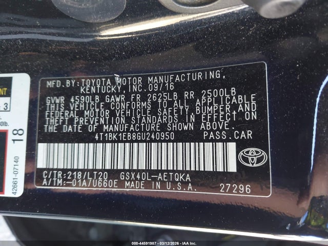 Toyota Avalon Touring 2016 4T1BK1EB8GU240950 Image 9