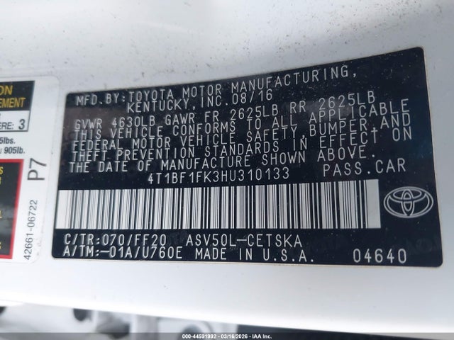 4T1BF1FK3HU310133 Toyota CAMRY SE