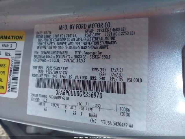 Ford Fusion Hybrid S 2016 3FA6P0UU0GR356970 Image 9