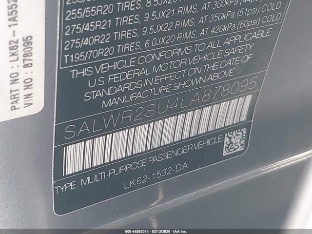 SALWR2SU4LA878095 Land Rover Range Rover Sport Hse Mhev