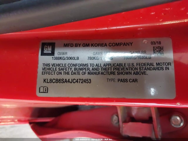 KL8CB6SA4JC472453 Chevrolet Spark Ls Cvt