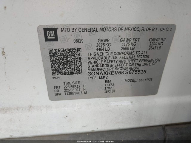 3GNAXKEV6KS675516 Chevrolet EQUINOX LT