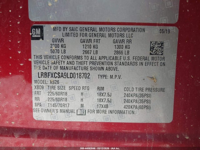 Продаж на аукціоні авто 2020 Buick Envision Fwd Essence, vin: LRBFXCSA9LD018702, номер лоту: 44592046