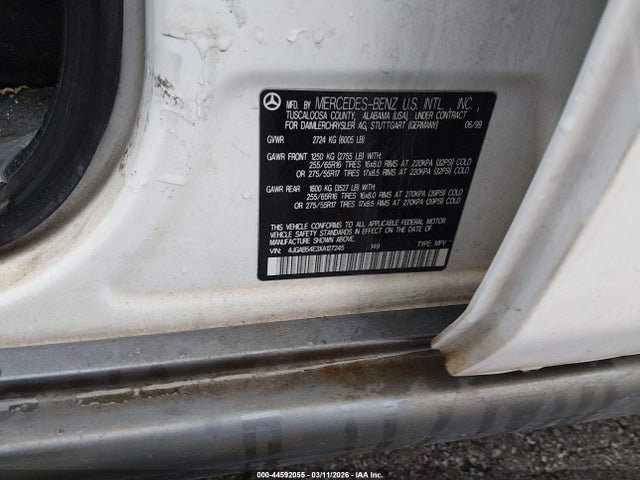 Aukcja sprzedaży 1999 Mercedes-benz Ml 320, vin: 4JGAB54E3XA127245, numer aukcji: 44592055