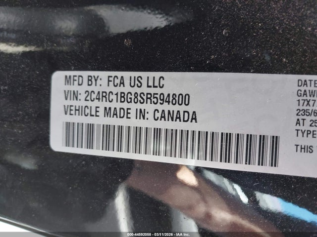 44592058 :رقم المزاد ، 2C4RC1BG8SR594800 vin ، 2025 Chrysler Pacifica Select مزاد بيع
